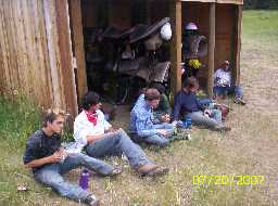 Enjoying lunch at the Harlan Camp corral